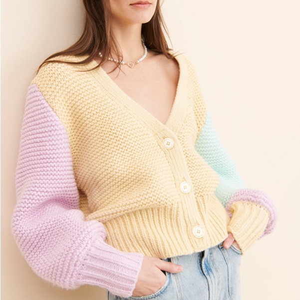 For Love And Lemons Colorblock Cardigan- Xs Xxs Colorful Chunky Pastel Cardigan